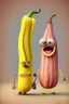 Placeholder: One banana and one bacon cartoon characters Bing friends