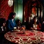 Placeholder: Strong texture, photorealism. Intricate patterns, dine, people, table excitement, hypermaximalist, eerily mysterious, volumetric light, Italian horror, Dario Argento. Movie shot, spooky horror. 1970's Italian movie. 33mm photography.