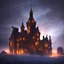 Placeholder: nightsky, blue, black, fields, abandoned buildings, ruins, cottage, gothic castle, metallic, gold, shiny,