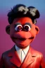 Placeholder: Waist up muppet Portrait, Kim Jong-un as muppet doll, black suit, photo studio, red background, unreal engine 5, concept art, art station, god lights, ray tracing, RTX, lumen lighting, ultra detail, volumetric lighting, 3d.