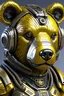 Placeholder: 3D Portrait of a cyborg bear in natural colours wearing futuristic face armor in realistic fantasy