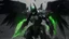 Placeholder: armadura negra y verde de alas de angel siendo atacado