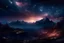 Placeholder: subconscious on magic , realty mountains, only sky, color is dark , where you can see , panorama. Background: An otherworldly bathed in the cold glow of distant stars. gloomy landscape with dramatic HD highlights detailled