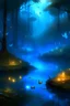 Placeholder: landscape of a shrouded swamp with clear water, butterflies, braseros with blue flames