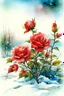 Placeholder: Winter landscape, blooming roses in the snow. Jean-Baptiste Monge style, watercolor, ink. Picturesque and colorful. Bright colors of the ring exquisitely luxury chic aesthetics photo harmony professional photo 64K pixel graphics high detail bright lighting