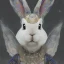 Placeholder: white platinum rabbit with blue third aye and butterfly wings, aboriginal, dot painting, indiginous, dot, mud, dream-time, abstract, dots, natural pigment, extremely sharp detail, finely tuned detail, ultra high definition, 8 k, unreal engine 5, ultra sharp focus, art germ and Paul Lewin and Kehinde Wiley