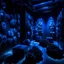 Placeholder: Walls covered in brains made from dark chain links in dark room lit by blue flames