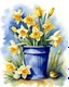 Placeholder: Gemini prompt: A beautiful watercolour painting of a bunch of daffodils in a vintage blue bucket. A robin bird stands beside the flowers. Blurred back ground. Hyper-realistic hyper-vibrant