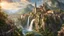 Placeholder: a wide waterfall falling upon a medieval european city at the end of a steep, narrow, 3.000 feet tall ravine. a masterpiece, fantasy concept art, dynamic lighting, hyperdetailed, intricately detailed, deep color, Unreal Engine, volumetric lighting, Epic cinematic brilliant stunning intricate meticulously detailed dramatic atmospheric maximalist digital matte painting