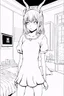 Placeholder: girl with demon mask in big bedroom, line arts, manga style