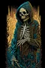 Placeholder: an image of a skeleton wearing a hoodie, inspired by Dan Mumford, sots art, mother of all decks, barren earth, heavy metal magazine cover, set back dead colors, priestess of the damned, disposal mummy, tshirt design, greg rutkowski detailed, teaser