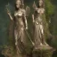 Placeholder: old statue stone godess athena, abandoned between moutain, swamp, water, glass, fog, highly realistic, highly detailed, intricate, 8k