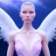 Placeholder: portrait of a beautiful woman with an angel face, pink and blue dress, jewels, soft light aura