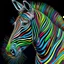 Placeholder: striking conceptual Op Art masterpiece by Heimo Zobernig, featuring intricate manipulation of vivid colorful stroke width and spacing to create a mesmerizing optical illusion of distorted vertical stripes. These stripes evoke a sense of depth and volume, serving as a captivating backdrop for the enigmatic, dark-fantasy inspired colorful zebra's head. The zebra head is rendered with a compelling blend of 3D rendering, photorealism, and painterly technique, exuding an air of