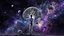 Placeholder: abstract 2d digital art graphic and ink montage,. galaxy in background with nebulas, pale silver gray human nervous system with fade little lights , dark purple, white-dark blue-pale gray and black colors, stunning composition with strange surreal vibe, emotional, abstractions, neurodivergens soul and mind, cinematic, thriller, four little human dark shilouette floatings in universum