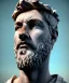 Placeholder: Ultra Realistic image, roman sculpture, marble deluxe material, Lionel Messi, Laurel leaves crown model, miguel angel style, chisel style, emperador, waist up portrait, cinematic lighting, God light, god rays, 4k resolution, smooth details, ornate details, soft lighting, unreal engine 5, soft cyan background.