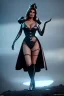 Placeholder: Raquel Welch as evil queen in black leather gown, angry, busty, curvey, cleavage, unreal 5, octane render, cinema4d, dynamic lighting, dramatic lighting, 4k, redshift render, highly detailed, hyper realistic