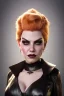 Placeholder: Hannah Waddingham as evil queen in black leather, busty, cleavage, voluptous, rebecca Welton, angry, stern look. character design by cory loftis, fenghua zhong, ryohei hase, ismail inceoglu and ruan jia. unreal engine 5, artistic lighting, highly detailed, photorealistic, fantasy