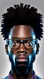 Placeholder: draw a hyper realistic Afrofuturistic man with augmented reality glasses on half body photo