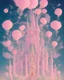 Placeholder: Winged pink cats, cartoon style, Ghibli aesthetic, flying on cotton candy trees, in cotton candy forest