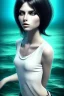 Placeholder: black hair muse with white top in the ocean