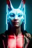 Placeholder: Medium Close Up Portrait, Front image. cyberpunk, rabbit mask, asian woman, neon hair. Latex suit. white, red, color. Yakuza style. Color background, photo studio. Avatar image, highly detailed, concept art, smooth, unreal engine 5, ray tracing, RTX, lumen lighting, ultra detail, volumetric lighting, 3d, finely drawn, high definition, high resolution.