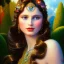 Placeholder: hyperdetailed oil on canvas, young Georgina Chapman by a temple fountain, beautiful, detailed face, long dark hair, surrounded by luminous colorful sparkles, airbrush, depth of field, Octane Render, by Gaspar Camps, Maxfield Parrish, Alphonse Mucha, Cyril Rolando, volumetric lighting, dusk, 16k