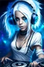 Placeholder: blue-white Haired Grey eyed Beautiful DJ girl spinning tunes at a disco club