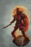 Placeholder: dnd, fantasy, watercolour, illustration, red phantom, knight, plate armour, all red, transparent, veins of golden light