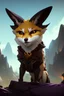Placeholder: Fennec like creature, big furry tail, golden fur, dark nose, pointy dark ears, big eyes, in desert. D&D, fantasy, intricate, elegant, highly detailed, digital painting, artstation, octane render, concept art, matte, sharp focus, illustration, hearthstone, art by Artgerm and Greg Rutkowski and Alphonse Much