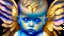 Placeholder: Beautiful baby angel, double exposure fantasy, blue, gold, glitter, fine detailing, hyperrealism, vibrant colors, photorealism, 3D, acrylic and watercolor elements, heart.
