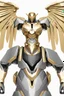 Placeholder: Halfbody,facing front Angel Warrior,iron straddle wings, realistic, golden ratio, symmetric, mecha,eyes LED light, metallic polished shiny armour,abstracts background