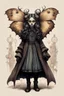 Placeholder: Jean-Baptiste Monge style 19th century hand drawn full body illustration of a walking hybrid Polyphemus moth goth girl, with highly detailed facial features with multi cellular eyes, drawings, 8k, vibrant natural colors,