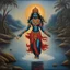 Placeholder: An oil painting of goddess Kali crossing a lake