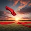 Placeholder: Hyper Realistic Field Sunset With Red Cloth Flying