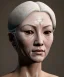 Placeholder: Simetric Realistic image portrait. Sweet woman head traditional japanese porcelain mask. Smooth. Dark ambient. Cold. God light. 4k resolution, intricate details, ornate details, soft lighting, unreal engine 5.