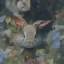 Placeholder: fantasy magic, sharp focus, illustration, highly detailed, digital painting, concept art, art germ and Paul Lewin and Kehinde Wiley, masterpiece silver solo rabbit, dark blue aye