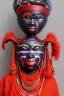 Placeholder: Portrait voluptuous African lady wearing a noh mask, full body shot, full-color medium shot, style of Japanese noh masks