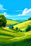 Placeholder: In a tranquil countryside scene, rolling hills stretch into the distance, blanketed with vibrant greenery. A clear blue sky stretches overhead, dotted with fluffy white clouds drifting lazily by. A gentle breeze rustles through fields of golden wheat, causing them to sway in rhythmic undulations. A quaint farmhouse sits nestled amidst a grove of trees, its warm stone walls bathed in the soft glow of the afternoon sun. Nearby, a meandering stream glistens as it winds its way through the landscape