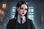 Placeholder: wednesday addams in 8k 2D anime realistic drawing style, Gothic them, neon effect, close picture, rain, highly detailed, high details, detailed portrait, masterpiece,ultra detailed, ultra quality