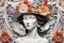 Placeholder: Tomorrow a piece of paper, today a masterpiece Elaborately crafted 3D paper patchwork of a woman adorned with a hat, flowers and feathers. The style reflects the influences of Catherine Abel, Stephen Gibb and Ernst Haeckel. The artwork shows crisp high definition quality, intricate details and precision.