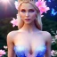 Placeholder: Full body Princess, sexy woman blondie, make up, beautiful smiling face,blue eyes, beautiful place,amazing, flowers, colors, blue and pink butterfly, realistic, photo real, stars night, detailed, high contrast, 8k high definition, unreal engine 5, extremely sharp detail, light effect, light background