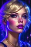 Placeholder: pierced lips and nose, a beautiful woman with short blonde hair, nice blue eyes, deep purple lips, nice nose wearing lip-ring, nose-pin and designer bikini. 8k resolution, art by Greg Rutkowski, Artgerm, WLOP, Alphonse Mucha dynamic lighting, intricately detailed, trending on Artstation