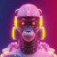 Placeholder: A beautiful portrait of a cyborg monkey purple neon color scheme, high key lighting, volumetric light high details psychedelic background