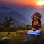 Placeholder: mystical indian girl in adoration in himalaya at sunset