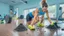 Placeholder: woman makes floor filthy in workout room