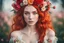 Placeholder: A photo of a (woman adorned with flowers:1.3), (vivid red hair:1.2), (piercing gaze:1.4), floral headpiece, (soft petals against skin:1.1), (natural beauty:1.2), (contrast of colors:1.3), intimate portrait, Canon EOS 5D Mark IV, 1/200s, f/2.8, ISO 100, (depth of field:1.1), (delicate bloom textures:1.2), (poetic composition:1.3).