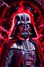 Placeholder: darth vader, oil paint, realistic 4k, red and black fogy background, black planet, red big planet, light from top right, stars, star was ship in ths background, more black