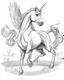 Placeholder: UNICORN horse pegasus, jump , FULL BODY, eyes, low detals, clean WHITE BACKGROUND, black outline