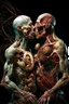 Placeholder: cinematic gore photorealistic fleshy dmt lsd photo of 2 bodies making love, 1 male 1 female, 1 soul, complementary, anatomically fragmented, ripped apart again being flayed, skinned alive. A beating heart, muscles, blood vessels, bowels, entrails are exposed. anatomy. physiology. Bosch and Dali inspired hallucinations. mythology. grotesque.